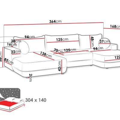 Rozkladacia sedačka do U s úložným priestorom TACOMA - svetlá šedá