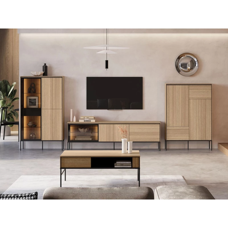 Zostava nábytku do obývačky ANACORTES - dub + LED osvetlenie ZDARMA