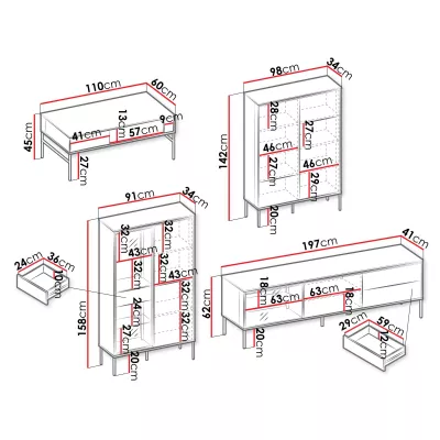 Zostava nábytku do obývačky ANACORTES - dub + LED osvetlenie ZDARMA