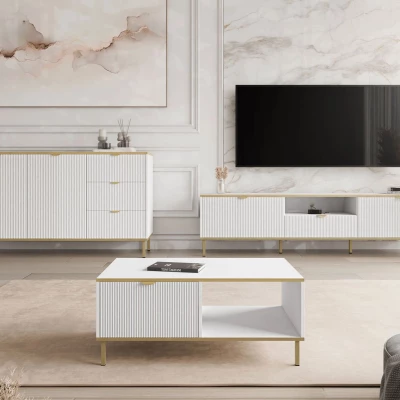 Nábytková zostava do obývacej izby PULLMAN - zlatá / biela Nábytková zostava do obývacej izby PULLMAN - zlatá / biela