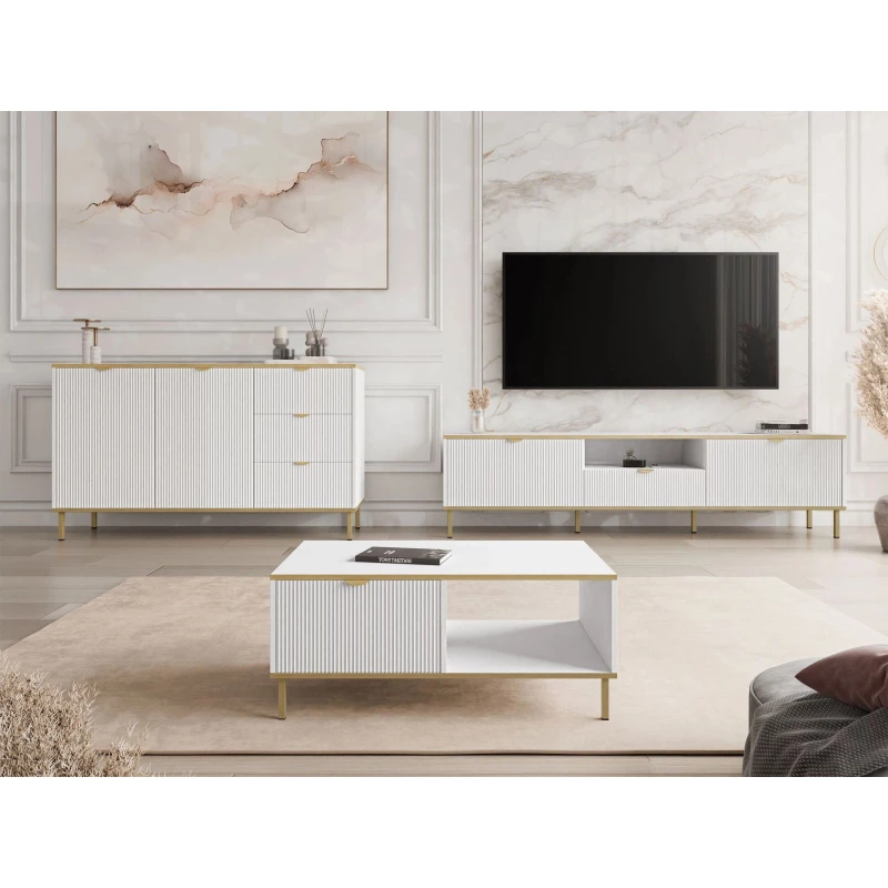 Nábytková zostava do obývacej izby PULLMAN - zlatá / biela Nábytková zostava do obývacej izby PULLMAN - zlatá / biela