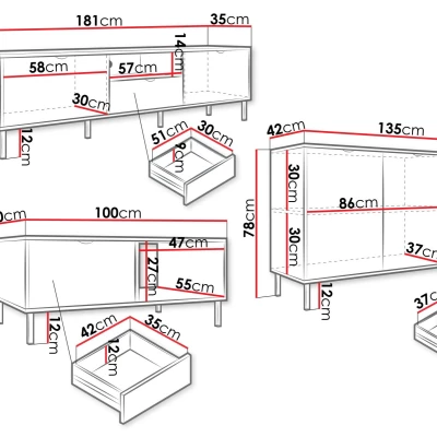 Nábytková zostava do obývacej izby PULLMAN - zlatá / biela Nábytková zostava do obývacej izby PULLMAN - zlatá / biela