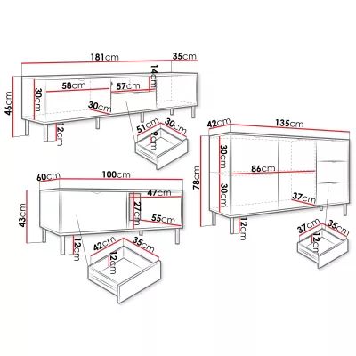 Nábytková zostava do obývacej izby PULLMAN - zlatá / biela