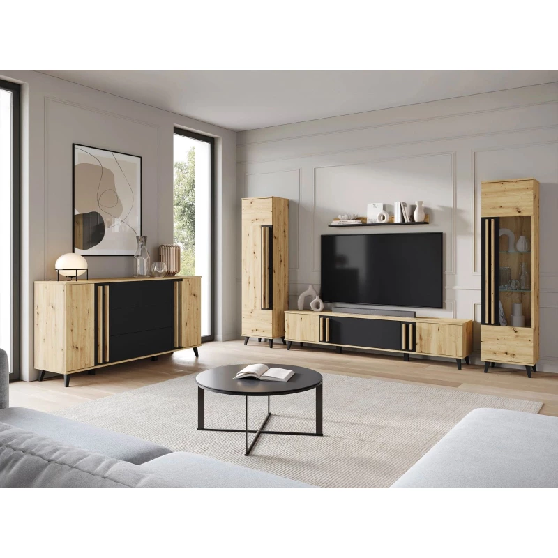 Zostava do obývacej izby POULSBO 4 - dub artisan / čierna grafitová Zostava do obývacej izby POULSBO 4 - dub artisan / čierna grafitová