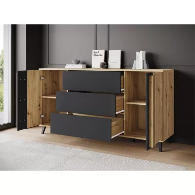 Zostava do obývacej izby POULSBO 4 - dub artisan / čierna grafitová