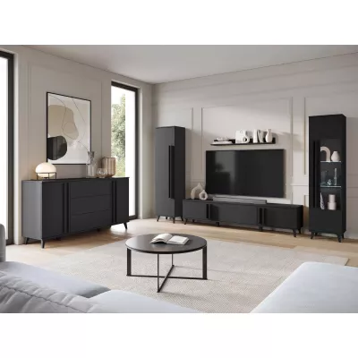 Zostava do obývacej izby POULSBO 4 - čierna grafitová + LED osvetlenie ZDARMA