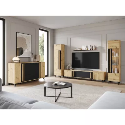 Zostava do obývacej izby POULSBO 4 - dub artisan / čierna grafitová + LED osvetlenie ZDARMA