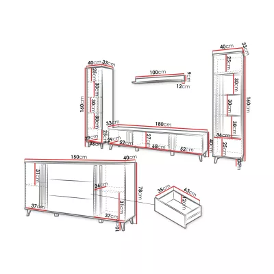 Zostava do obývacej izby POULSBO 4 - congo / čierna grafitová + LED osvetlenie ZDARMA