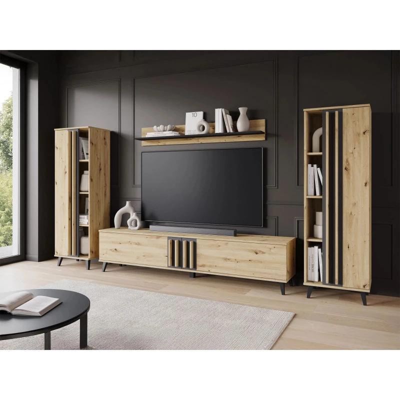 Stena do obývacej izby POULSBO 1 - dub artisan / čierna grafitová Stena do obývacej izby POULSBO 1 - dub artisan / čierna grafitová