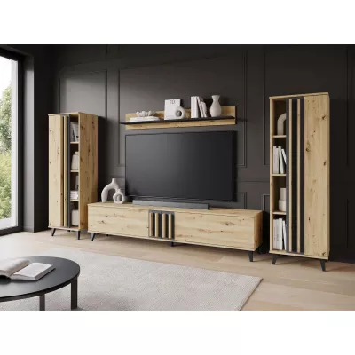 Stena do obývacej izby POULSBO 1 - dub artisan / čierna grafitová