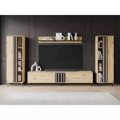 Stena do obývacej izby POULSBO 1 - dub artisan / čierna grafitová