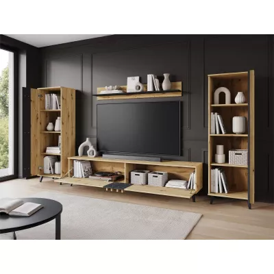 Stena do obývacej izby POULSBO 1 - dub artisan / čierna grafitová