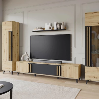 Stena do obývačky POULSBO 2 - dub artisan / čierna grafitová