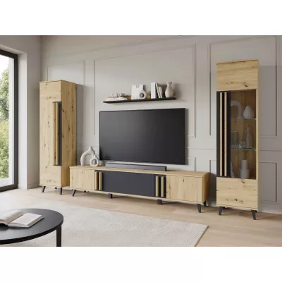 Stena do obývačky POULSBO 2 - dub artisan / čierna grafitová