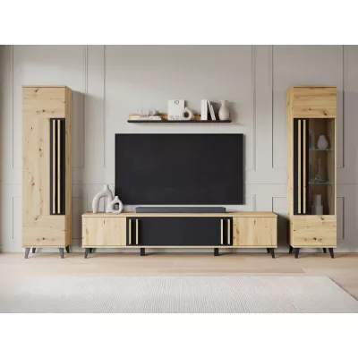 Stena do obývačky POULSBO 2 - dub artisan / čierna grafitová