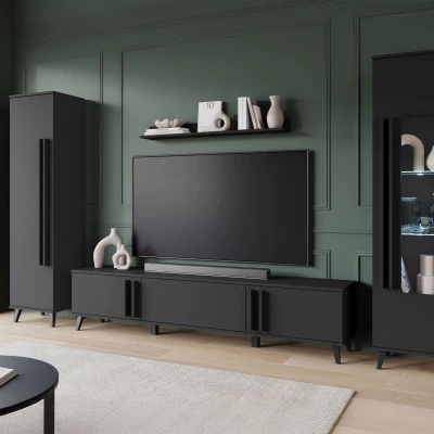 Stena do obývačky POULSBO 2 - čierna grafitová + LED osvetlenie ZDARMA