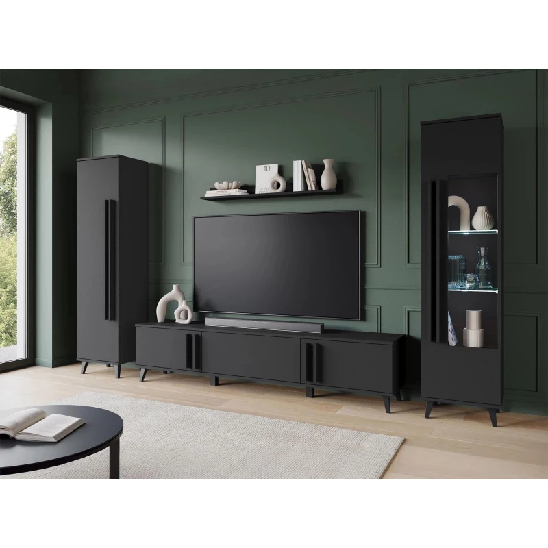 Stena do obývačky POULSBO 2 - čierna grafitová + LED osvetlenie ZDARMA