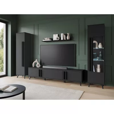 Stena do obývačky POULSBO 2 - čierna grafitová + LED osvetlenie ZDARMA