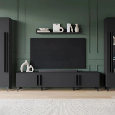 Stena do obývačky POULSBO 2 - čierna grafitová + LED osvetlenie ZDARMA