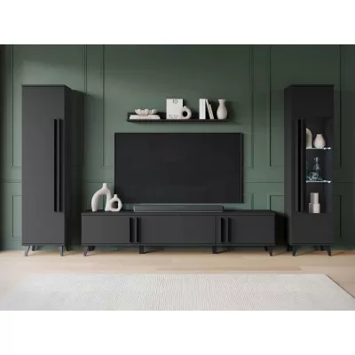 Stena do obývačky POULSBO 2 - čierna grafitová + LED osvetlenie ZDARMA