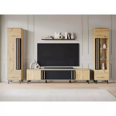 Stena do obývačky POULSBO 2 - dub artisan / čierna grafitová + LED osvetlenie ZDARMA