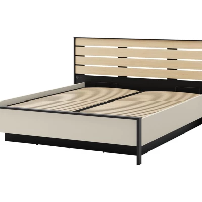 Manželská posteľ s úložným priestorom 160x200 REDMOND - dub / piesková béžová / čierna Manželská posteľ s úložným priestorom 160x200 REDMOND - dub / piesková béžová / čierna