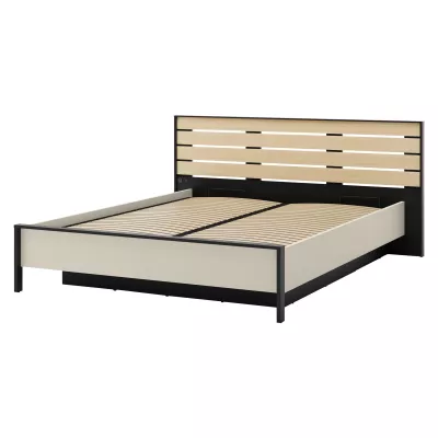 Manželská posteľ s úložným priestorom 160x200 REDMOND - dub / piesková béžová / čierna