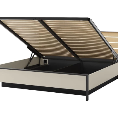 Manželská posteľ s úložným priestorom 160x200 REDMOND - dub / piesková béžová / čierna Manželská posteľ s úložným priestorom 160x200 REDMOND - dub / piesková béžová / čierna