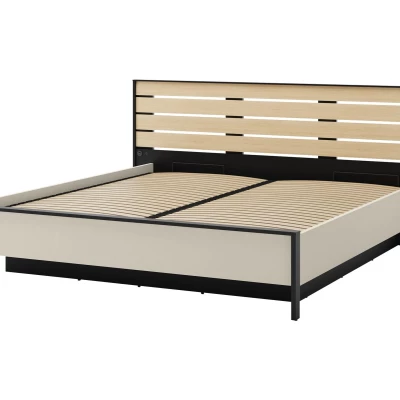 Manželská posteľ s úložným priestorom 160x200 REDMOND - dub / piesková béžová / čierna Manželská posteľ s úložným priestorom 160x200 REDMOND - dub / piesková béžová / čierna