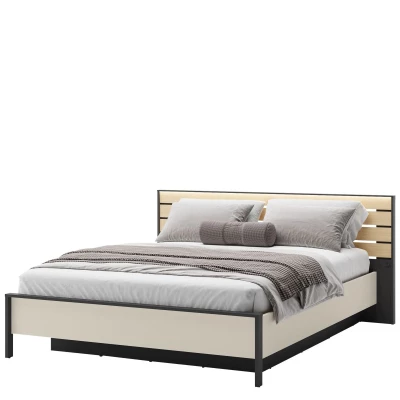 Manželská posteľ s úložným priestorom 180x200 REDMOND - dub / piesková béžová / čierna Manželská posteľ s úložným priestorom 180x200 REDMOND - dub / piesková béžová / čierna