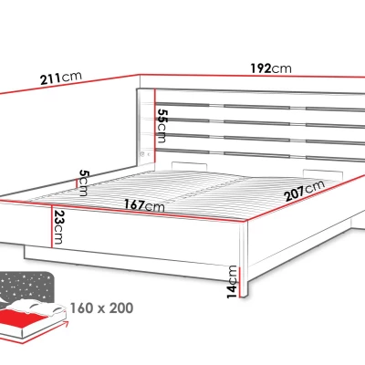 Manželská posteľ s úložným priestorom 160x200 REDMOND - dub / piesková béžová / čierna Manželská posteľ s úložným priestorom 160x200 REDMOND - dub / piesková béžová / čierna