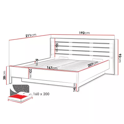 Manželská posteľ s úložným priestorom 160x200 REDMOND - dub / piesková béžová / čierna