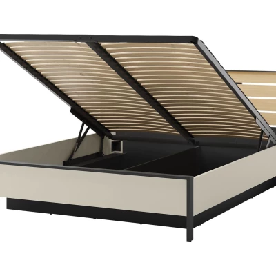 Manželská posteľ s úložným priestorom 180x200 REDMOND - dub / piesková béžová / čierna Manželská posteľ s úložným priestorom 180x200 REDMOND - dub / piesková béžová / čierna