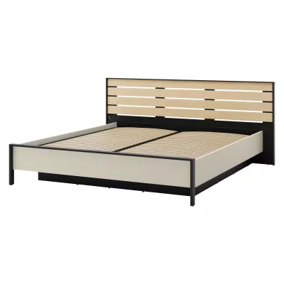 Manželská posteľ s úložným priestorom 180x200 REDMOND - dub / piesková béžová / čierna