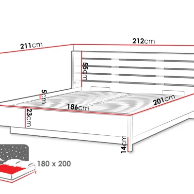 Manželská posteľ s úložným priestorom 180x200 REDMOND - dub / piesková béžová / čierna Manželská posteľ s úložným priestorom 180x200 REDMOND - dub / piesková béžová / čierna