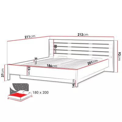 Manželská posteľ s úložným priestorom 180x200 REDMOND - dub / piesková béžová / čierna