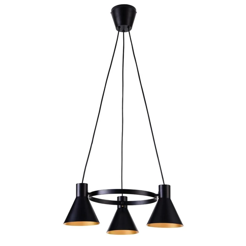 Moderný závesný trojramenný luster na lanku MORE - 3xE27, 40W, čierny / zlatý