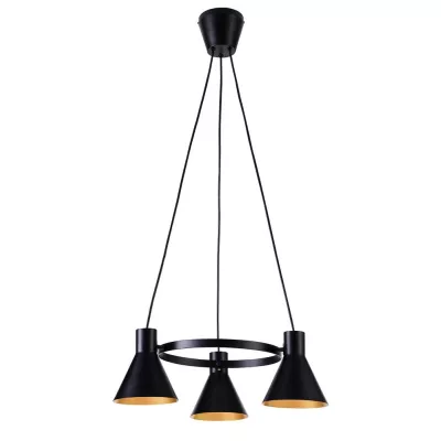 Moderný závesný trojramenný luster na lanku MORE - 3xE27, 40W, čierny / zlatý