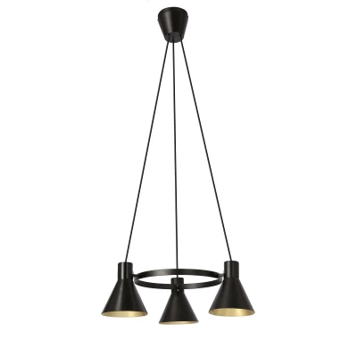 Moderný závesný trojramenný luster na lanku MORE - 3xE27, 40W, čierny / zlatý