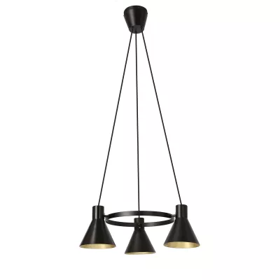 Moderný závesný trojramenný luster na lanku MORE - 3xE27, 40W, čierny / zlatý
