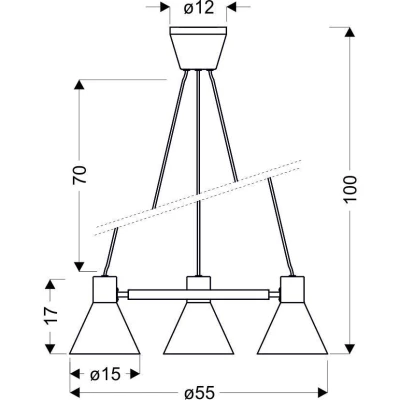 Moderný závesný trojramenný luster na lanku MORE - 3xE27, 40W, čierny / zlatý