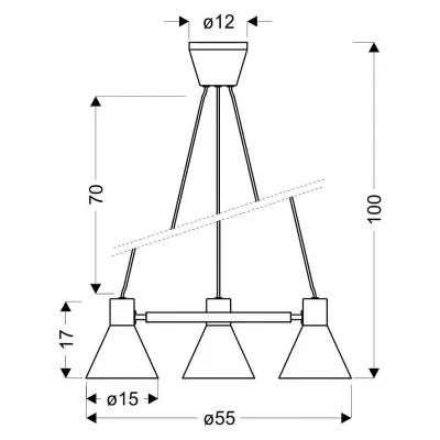 Moderný závesný trojramenný luster na lanku MORE - 3xE27, 40W, čierny / zlatý