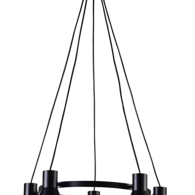 Moderný závesný päťramenný luster na lanku MORE - 5xE27, 40W, čierny / zlatý