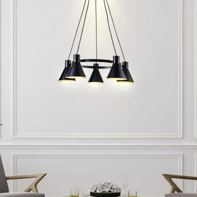Moderný závesný päťramenný luster na lanku MORE - 5xE27, 40W, čierny / zlatý