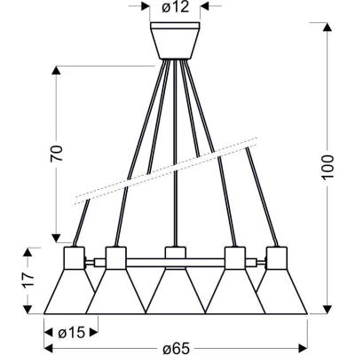 Moderný závesný päťramenný luster na lanku MORE - 5xE27, 40W, čierny / zlatý
