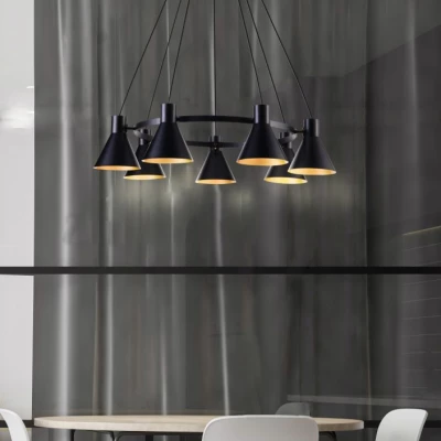 Moderný závesný luster na lanku MORE - 7xE27, 40W, čierny / zlatý