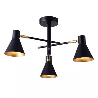 Trojramenný luster v loftovom štýle LESS - 3xE14, 40W, čierny / zlatý