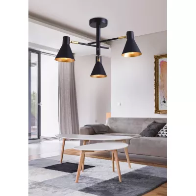 Trojramenný luster v loftovom štýle LESS - 3xE14, 40W, čierny / zlatý