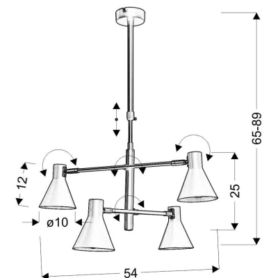 Štvorramenný luster v loftovom štýle LESS - 4xE14, 40W, čierny / zlatý