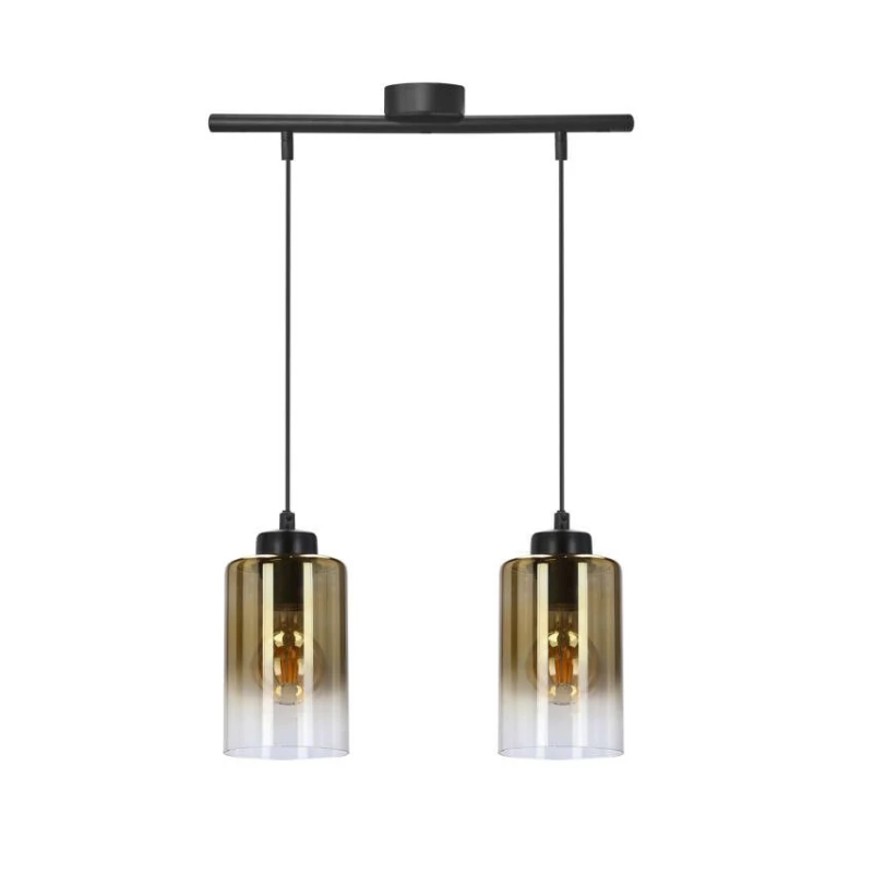 Závesné moderné svetlo nad jedálenský stôl ASPRA - 2xE27, 60W, čierne / jantárové